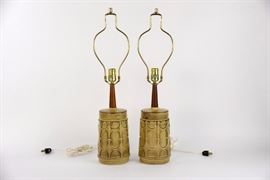 Pair Of Mid Century Pottery Lamps