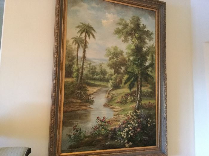 Large statement painting of Florida scene, beautifully framed, 6 1/2 ft. X 4’ 7”, by Gabrielo 