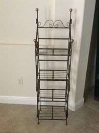 For a small space: Metal baker’s rack with 4 shelves, scroll design on sides and gold balls add a decorative touch 3’6” H x 15” W