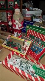 Much vintage!! Santa's, ornaments, lights