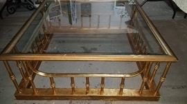 Pair cast iron glass top coffee tables