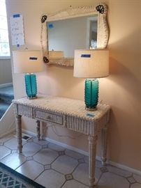 Wicker console table & mirror