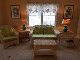 Wicker sofa and chair; rattan table