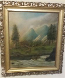 painting of deer/mountains