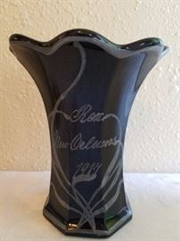 1917 "Rex" of New Orleans black depression glass vase