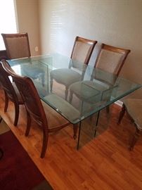 Heavy gauge glass dining table, 6 chairs