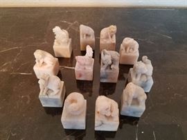 Hand carved marble Chinese zodiac scroll weights, full set 