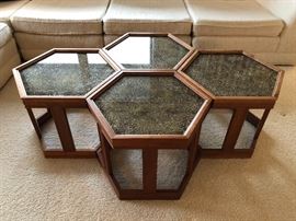 4 Vintage MCM John Keal for Brown Saltman walnut hexagonal end tables
