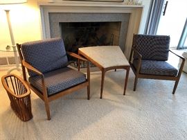 Two vintage Danish Modern Folke Ohlsson for DUX arm chairs