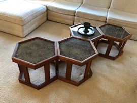 4 Vintage MCM John Keal for Brown Saltman walnut hexagonal end tables