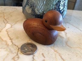 Vintage Danish Modern teak duckling by Skjode Skjern, Denmark. Original band is in tact