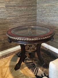WOOD AND GLASS ROUND SIDE TABLE