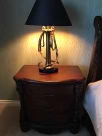 MCFERRAN HOME FURNISHINGS NIGHT STANDS and QUEEN SLEIGH BED WITH VISCO COMFORT MATTRESS 
**PRESELLING 