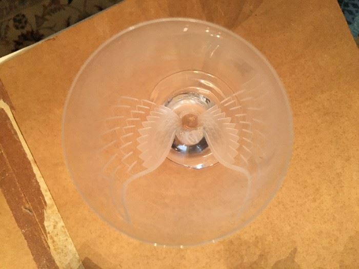 Set of 9 Lalique Stemware "Ange" Pattern (Angel with Wings) Champagne Flutes