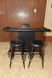 Portable Bar With Two Black Bar Stools