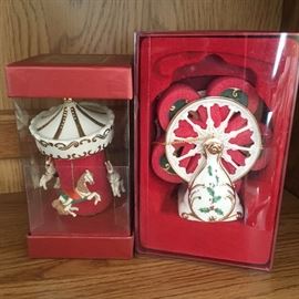 Lenox carousel ornament and merry-go-round. Still packaged for safe keeping.