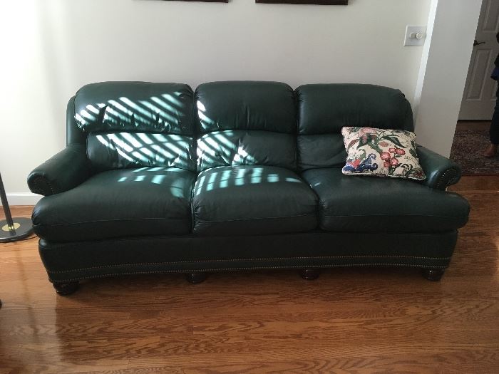 Hancock & Moore green leather couch
