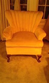 Lovely vintage  velvet yellow-gold channel-back chair.
