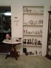 Antique Victorian marble-top table. Lots of ceramic and porcelain collectible smalls.