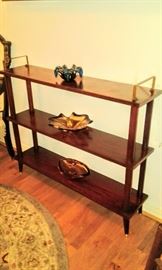 Wonderful mid-century  mahogany wood bookcase (4 feet long and 9 inches depth) small brass tip feet)