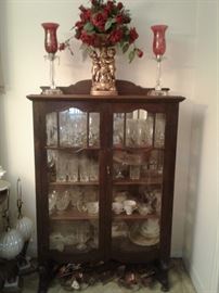 Early 1900's Antique China Cabinet loaded with beautiful crystal.