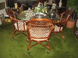 Rattan Chairs on Coaster with Rattan/Glasstop table