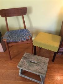 Chair and Stools.