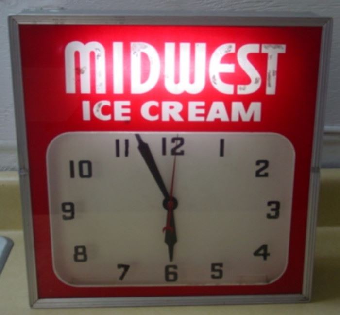 1957 Midwest Ice Cream Clock - Lights Up & Runs