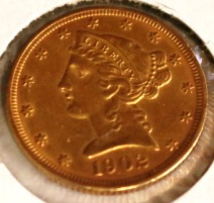 616 1903 US $5 Liberty gold coin