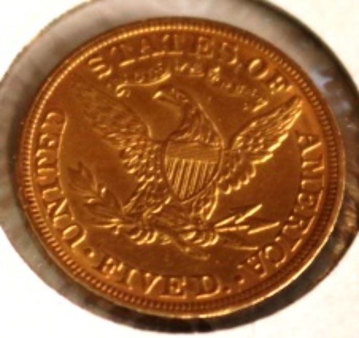 616.1 1903 US $5 Liberty gold coin