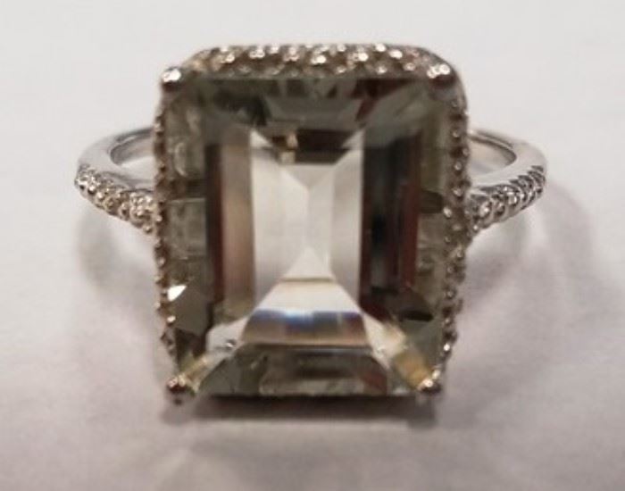 6 Ct green Amethyst & diamond ring