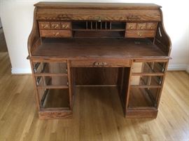 Solid oak roll top desk and YES we have the drawers