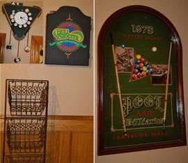 billiard / pool table with accessories, 2 stool / chairs and table set