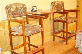 billiard / pool table with accessories, 2 stool / chairs and table set