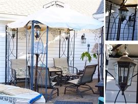 Large outdoor pergola with mister and lighting