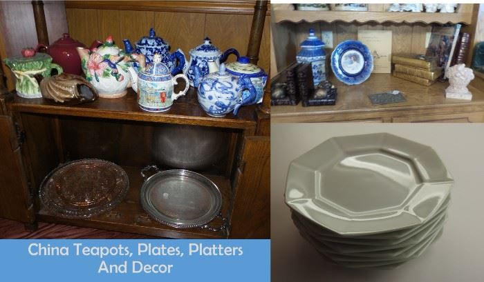 Teapot collection.  Plates and platters