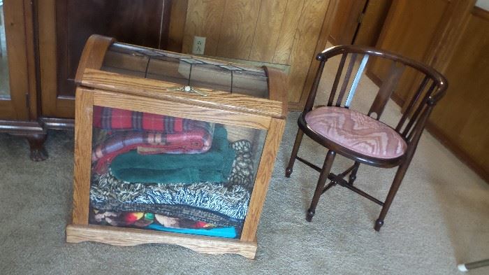 Blanket Chest, quilts and blankets for the home. Vintage round chair