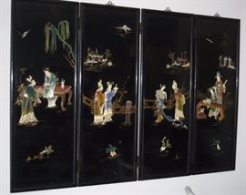 Striking Chinese black lacquer wall screen 57" x 35"