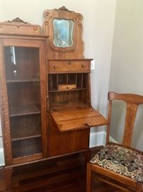 Antique oak side-by-side bookcase/desk