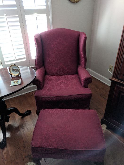 Winged backed  chair with ottoman