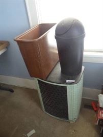 1 Wicker clothe basket 2 s,all trash cans.