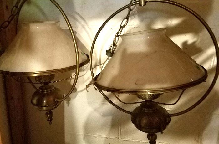 Vintage hanging lamps with glass shades