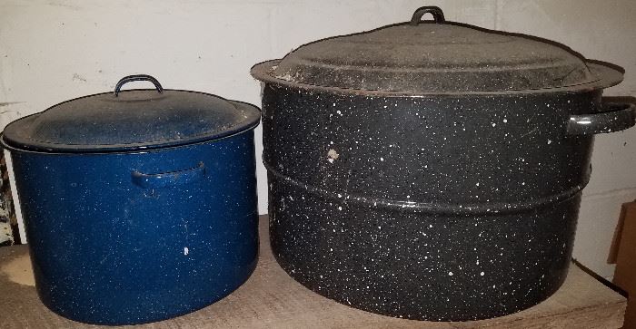 Large enamelware canning pots