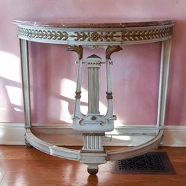 NEOCLASSICAL MARBLE TOP DEMILUNE CONSOLE TABLE