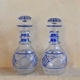 PAIR OF CUT TO CLEAR DECANTERS