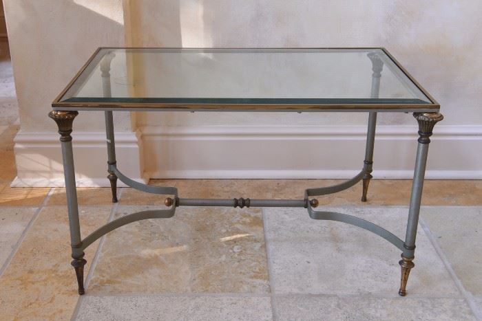 MAISON JANSEN STYLE METAL AND GLASS SIDE TABLE