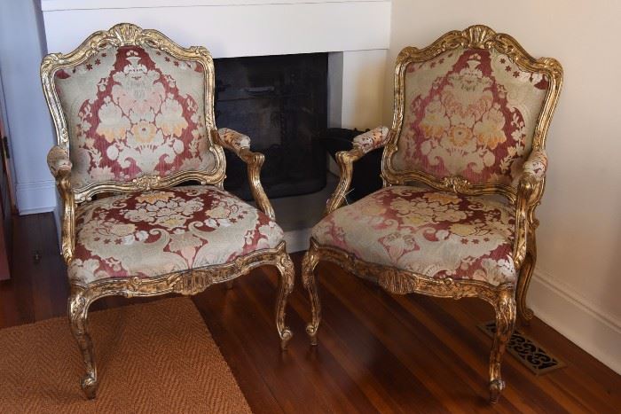 FAUX PAINTED LOUIS XV STYLE ARM CHAIRS