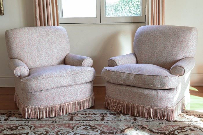 PAIR OF CORAL PATTERN UPHOLSTERED CHAIRS