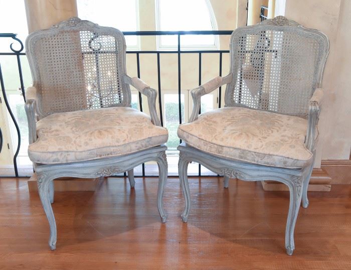 PAIR OF FRENCH STYLE CANED BACK ARM CHAIRS