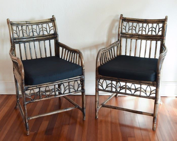 PAIR OF BAMBOO & CANED ARM CHAIRS